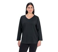 Ulla Popken Basic-V-Shirt, Langarm, Schwarz, 60-62 Femme