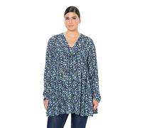 Ulla Popken Bluse, Alloverdruck, A-Linie, Carree-Ausschnitt, Langarm Chemisiers, Bleu Marine, 56-58 Femmes