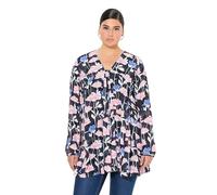 Ulla Popken Bluse, Alloverdruck, A-Linie, Carree-Ausschnitt, Langarm Chemisiers, Marine, 48-50 Femmes