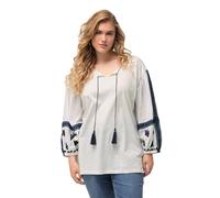 Ulla Popken Bluse, Stickerei, Tunika-Ausschnitt, Langarm Buse avec Broderie sur Les Manches, Blanc Neige, 54-56 Femmes