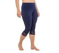 Ulla Popken Capri, Ourlet élastique en Dentelle Pantalon, Bleu Marine, 40W / 32L Femme