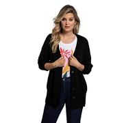 Ulla Popken Strickjacke, V-Ausschnitt, Knopfleiste, Feinstrick Pull-Over, Noir, 48-50 Femme