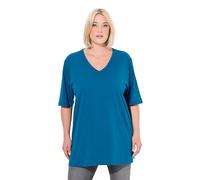 Ulla Popken Chemise Basique pour Femme, col en V, décontractée, Manches mi-Longues, intensité Variable, Bleu-Vert, 64-66