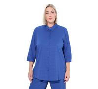Ulla Popken Chemisier pour Femme Grandes Tailles Grande Taille, qualité Bulles, col de Chemise, Manches 3/4, Bleu Cobalt, 62-64 Grande Taille