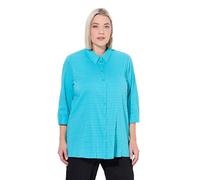 Ulla Popken Chemisier pour Femme Grandes Tailles Grande Taille, qualité Bulles, col de Chemise, Manches 3/4, Aqua Profond, 58-60 Grande Taille