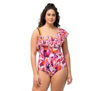 Ulla Popken Fabienne 827705 Maillot de Bain Une épaule à Volants Batik Journey pièce, Jaune, 48 Femmes