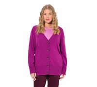 Ulla Popken Cardigan pour Femme, col en V, boutonnière, Pull en Maille Fine, Baie, 54-56