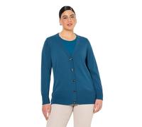 Ulla Popken Cardigan en V, boutonnière, Maille Fine, Bleu-Vert, 48-50 Femme
