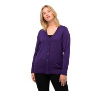 Ulla Popken pour Femme, col en V, boutonnière, Cardigan en Tricot Fin, Violet Profond, 48-50