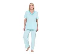 Ulla Popken Femme Detail, Morning Rise Pyjama, Détails en Satin, Taille Matinale, Vert Menthe Clair, 54-56 EU