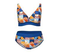 Ulla Popken Femme Grandes Tailles Bikini avec Bonnets Souples, Motif à Carreaux, Bretelles Ajustables Bleu Roi 58 846860750-56