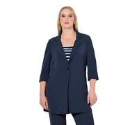 Ulla Popken Femme Grandes Tailles Blazer col à Revers. Fermeture 1 Bouton et Manches 3/4 Marine 62+ 836165133-62+
