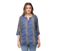 Ulla Popken Femme Grandes Tailles Blouse à col Tunisien et Manches 3/4, Ligne A et Motif à Rayures et Pois Marine 42+ 819657130-42+