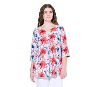 Ulla Popken Femme Grandes Tailles Blouse en Lin mélangé. Col Tunisien et Manches 3/4. Coupe évasée Bleu Roi 46+ 837717750-46+