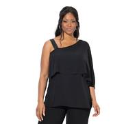 Ulla Popken Femme Grandes Tailles Blouse en Mousseline. Voile Effet épaule Nue. Manche 3/4. Coupe évasée Noir 50+ 836057130-50+