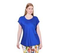 Ulla Popken Femme Grandes Tailles Blouse en Satin. Col Rond à Couture pailletée. Coupe Classic sans Manches Bleu Cobalt 50+ 839720750-50+