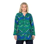 Ulla Popken Femme Grandes Tailles Blouse Longue imprimé Graphique, col Tunisien et Manches Longues Vert Naturel 50+ 848093450-50+