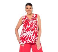 Ulla Popken Femme Grandes Tailles Blouse sans Manches. Motif Feuilles. Décolleté V. Coupe évasée Rouge Fluo 46+ 839122520-46+
