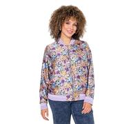 Ulla Popken Femme Grandes Tailles Blouson réversible, uni/à Fleurs, col Esprit Teddy américain et Bords-côtes Marine 50+ 835006130-50+