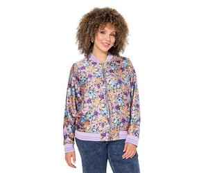 Ulla Popken Femme Grandes Tailles Blouson réversible, uni/à Fleurs, col Esprit Teddy américain et Bords-côtes Marine 50+ 835006130-50+