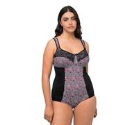 Ulla Popken Femme Grandes Tailles Body Sculptant à Motif Pied-de-Poule et Dentelle, Bonnet C - D Noir 115C 820908100-115C