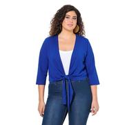 Ulla Popken Femme Grandes Tailles Boléro en Jersey noué à la Taille. Veste Courte à Manches 3/4 Bleu Cobalt 50+ 794514760-50+