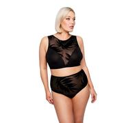 Ulla Popken Femme Grandes Tailles Brassière sans Armatures, Motif Feuilles Wild Leaves, imprimé Velours Noir 62+ 842808100-62+
