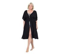 Ulla Popken Femme Grandes Tailles Caftan Oversize à Manches Courtes. Bandes « tressées » Fantaisie. Décolleté V Noir 52-58 836887100-2+