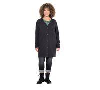 Ulla Popken Femme Grandes Tailles Cardigan col en V et Patte de Boutonnage, Coupe Boxy chiné Gris foncé 46+ 835734118-46+