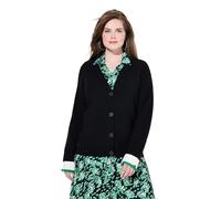 Ulla Popken Femme Grandes Tailles Cardigan col en V, Poignets Fantaisie Noir 50+ 834133100-50+