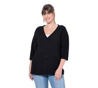 Ulla Popken Strickjacke, V-Ausschnitt, 3/4-arm, Biobaumwolle Cardigan Court féminin avec boutonnière, Noir, 48-50 Grande Taille Femmes