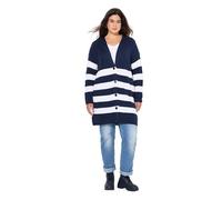 Ulla Popken Femme Grandes Tailles Cardigan rayé à Bords roulottés, Encolure en V et Coupe Boxy Bleu Encre 54+ 834573740-54+