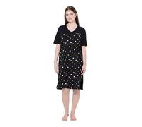 Ulla Popken Femme Grandes Tailles Chemise de Nuit à Fleurs, Broderie sur Le Buste, décolleté en V et Manches Courtes Noir 50+ 842586100-50+