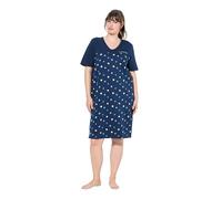 Ulla Popken Femme Grandes Tailles Chemise de Nuit à Fleurs, Broderie sur Le Buste, décolleté en V et Manches Courtes Bleu Nuit 50+ 842586139-50+