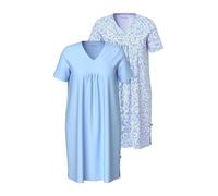 Ulla Popken Femme Grandes Tailles Chemises de Nuit, Lot de 2. Col V et Manches Courtes. Uni/imprimé Bleu Jourdain 46+ 826890718-46+