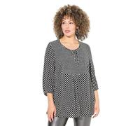 Ulla Popken Femme Grandes Tailles Chemisier smocké, Motif à cœurs. Col Rond et Manches 3/4. Coupe évasée. Noir 46+ 834742100-46+