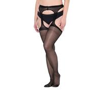 Ulla Popken Femme Grandes tailles Collant aspect porte-jarretelle, découpes noir 54+ 843016100-54+