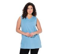 Ulla Popken Femme Grandes Tailles Débardeur à col V, Coupe Relaxed sans Manches. en Coton pétrole Clair 62+ 531122714-62+