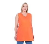 Ulla Popken Femme Grandes Tailles Débardeur à col V, Coupe Relaxed sans Manches. en Coton Rose Corail 50+ 531122510-50+