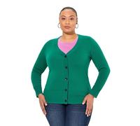 Ulla Popken Femme Grandes Tailles Gilet, Maille Fine, Patte de Boutonnage Vert émeraude 62+ 791605469-62+