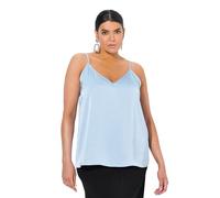 Ulla Popken Femme Grandes Tailles Haut sans Manches en Satin, avec décolleté en V et Fines Bretelles. Coupe évasée. Bleu Ciel 50+ 833086706-50+
