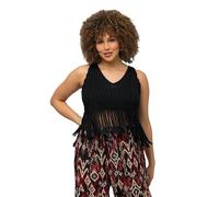 Ulla Popken Femme Grandes Tailles Haut sans Manches. Silhouette en A. Décolleté en V et Longues Franges à la Base. Noir 54+ 817241100-54+