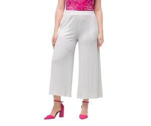 Ulla Popken Femme Grandes Tailles Jupe-Culotte en Tissu texturé, Taille élastique et Jambe Droite à Longueur des Mollets Blanc Neige 46+ 818998200-46+