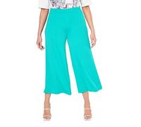 Ulla Popken Femme Grandes Tailles Jupe-Culotte en Tissu texturé. Taille élastique. Jambe Droite, Longueur Mollet Turquoise 62+ 818998456-62+