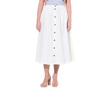 Ulla Popken Femme Grandes Tailles Jupe en Jean, Coupe évasée. Taille élastique. Boutons Fantaisie Denim Blanc 58+ 813860200-58+