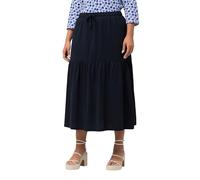 Ulla Popken Femme Grandes Tailles Jupe en Jersey texturé. Coupe évasée et Volant. Taille élastique Marine 46+ 829068130-46+