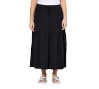 Ulla Popken Femme Grandes Tailles Jupe en Jersey texturé. Coupe évasée et Volant. Taille élastique Noir 50+ 829068111-50+