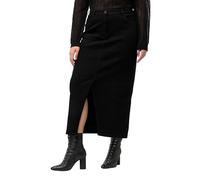 Ulla Popken Femme Grandes Tailles Jupe midi en Jean avec Fente et Taille Confortable Noir 50 825156133-48