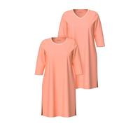 Ulla Popken Femme Grandes Tailles Lot de 2 T-Shirts de Nuit à Manches 3/4, col en V/col Rond Corail 46+ 822771501-46+