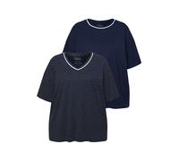 Ulla Popken Pyjama-Shirts, 2er-Pack, Punkte/Uni, Halbarm Haut de Pijama, Bleu Nuit, 48/50 FR Femmes